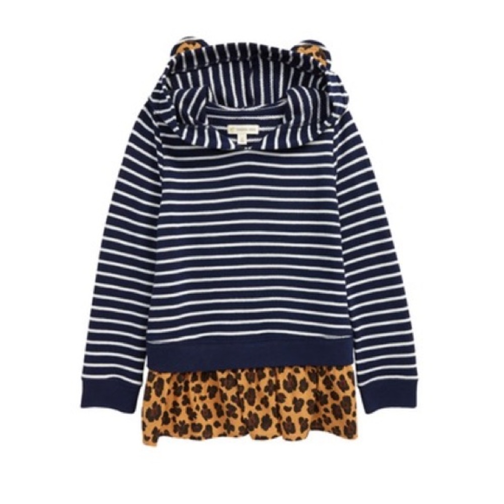 New Tucker + Tate Peacoat & Biscuit Animal Ears Navy Stripe Hoodie Size 4
